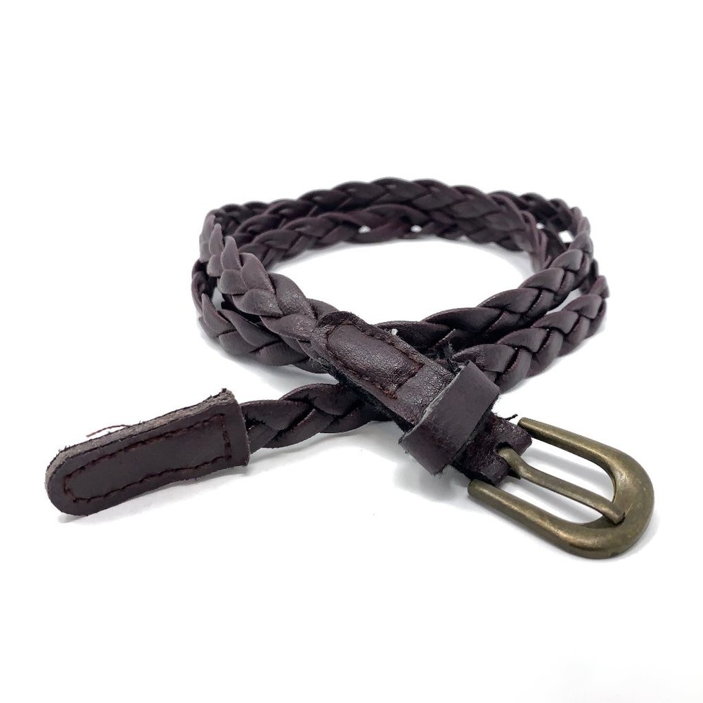 Weaved Leather Belt Brown 0.5" Women's